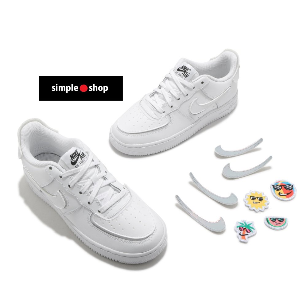 Simple Shop】Nike Air Force 1 AF1 魔鬼氈拼貼白色大童款DB2812-100