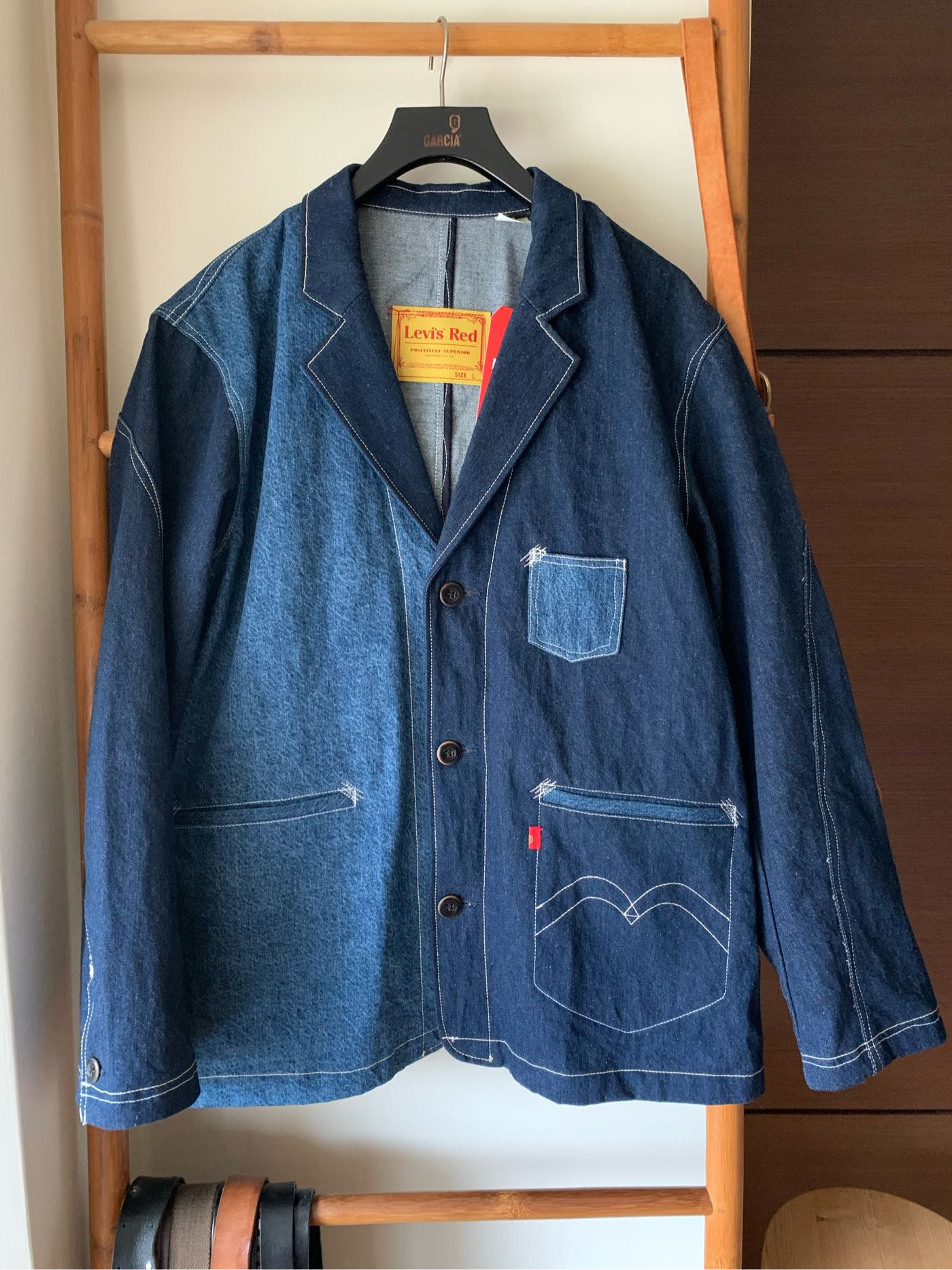 Levi's Red 全新工裝手稿風復刻再造牛仔西裝外套拼接風設計L號人氣新品