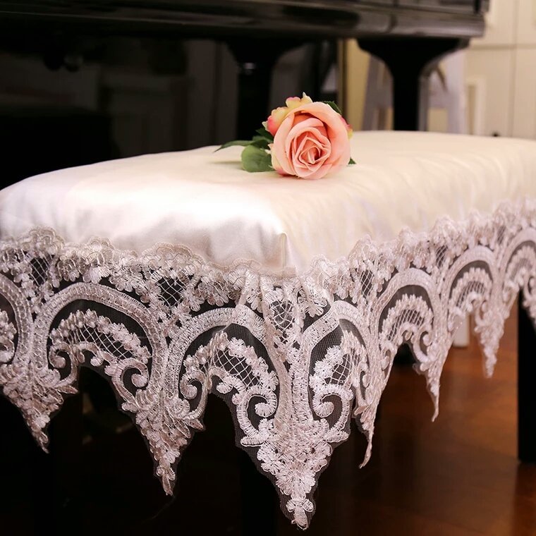 粉紅玫瑰精品屋～歐式新款鋼琴罩蕾絲刺繡鋼琴防塵椅套～雙人78*38公分