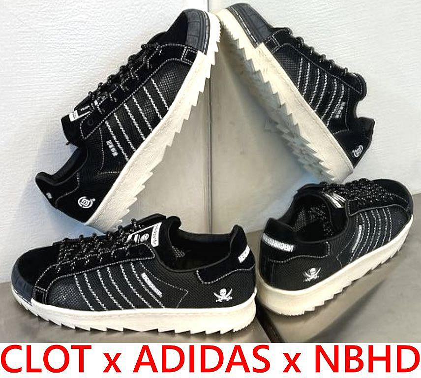 BLACK全新CLOT x NEIGHBORHOOD x ADIDAS黑呼吸雙刀骷髏SUPERSTAR