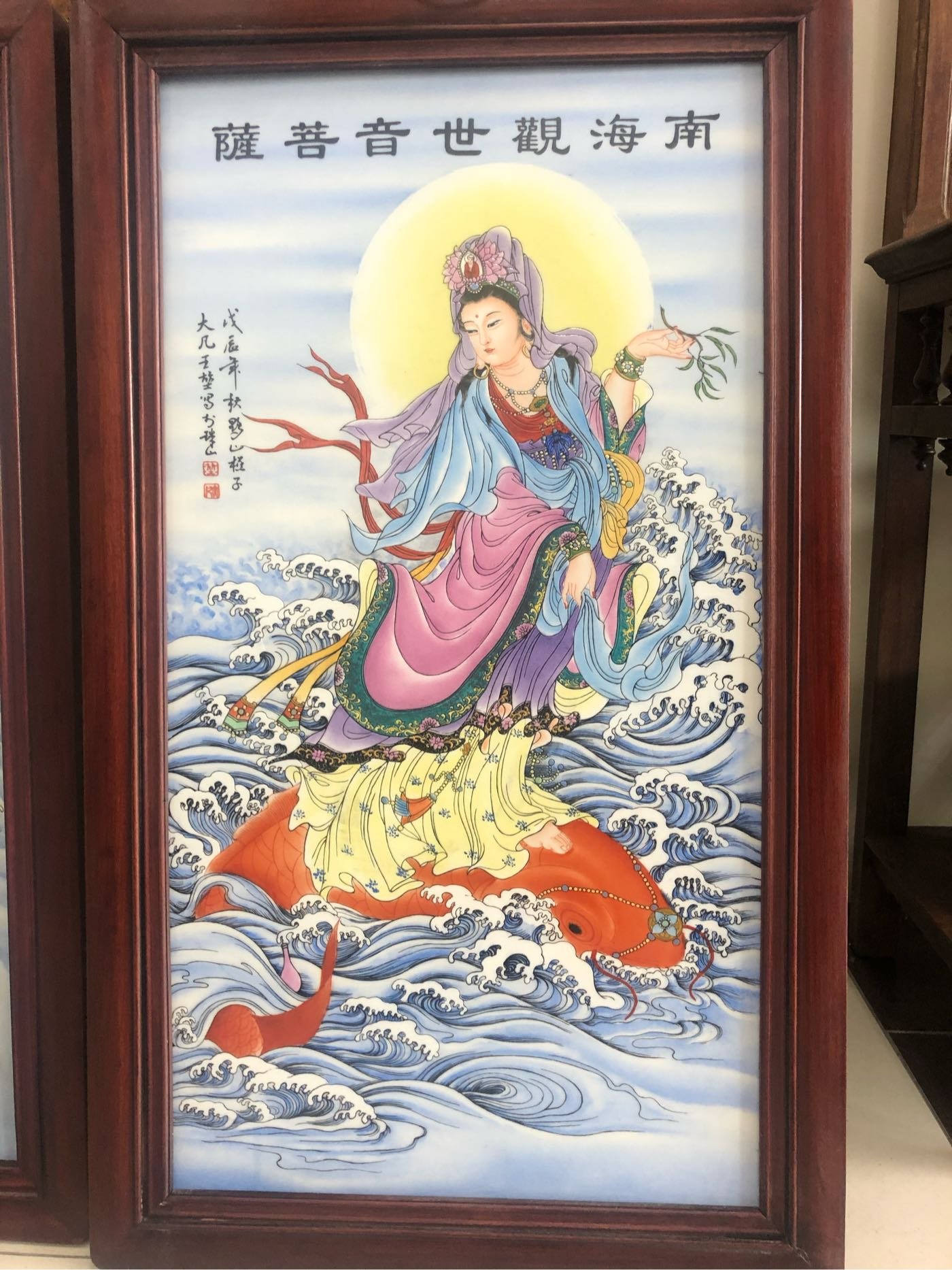 特別出品「李朝民画 襖絵」額装 古画 民藝