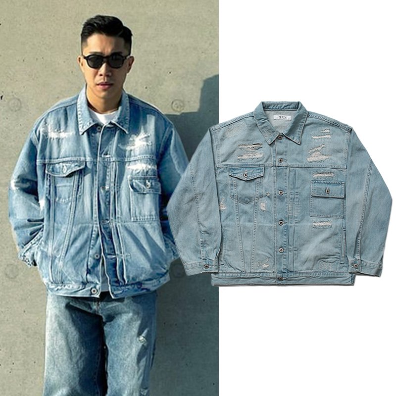 【Japan潮牌館】現貨 FDMTL DENIM JACKET 水洗做舊破洞牛仔外套工裝多口袋夾克男