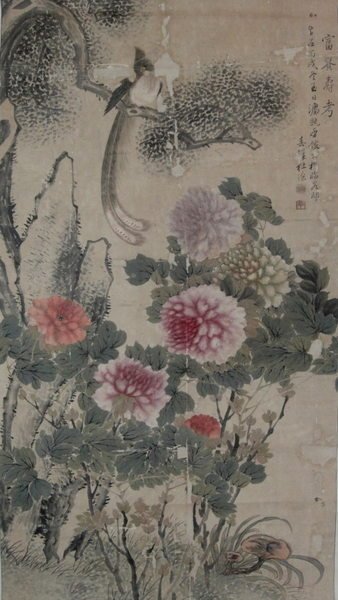 穐月 明 花の絵のある 花瓶 日本画 額装 肉筆 184 - 絵画