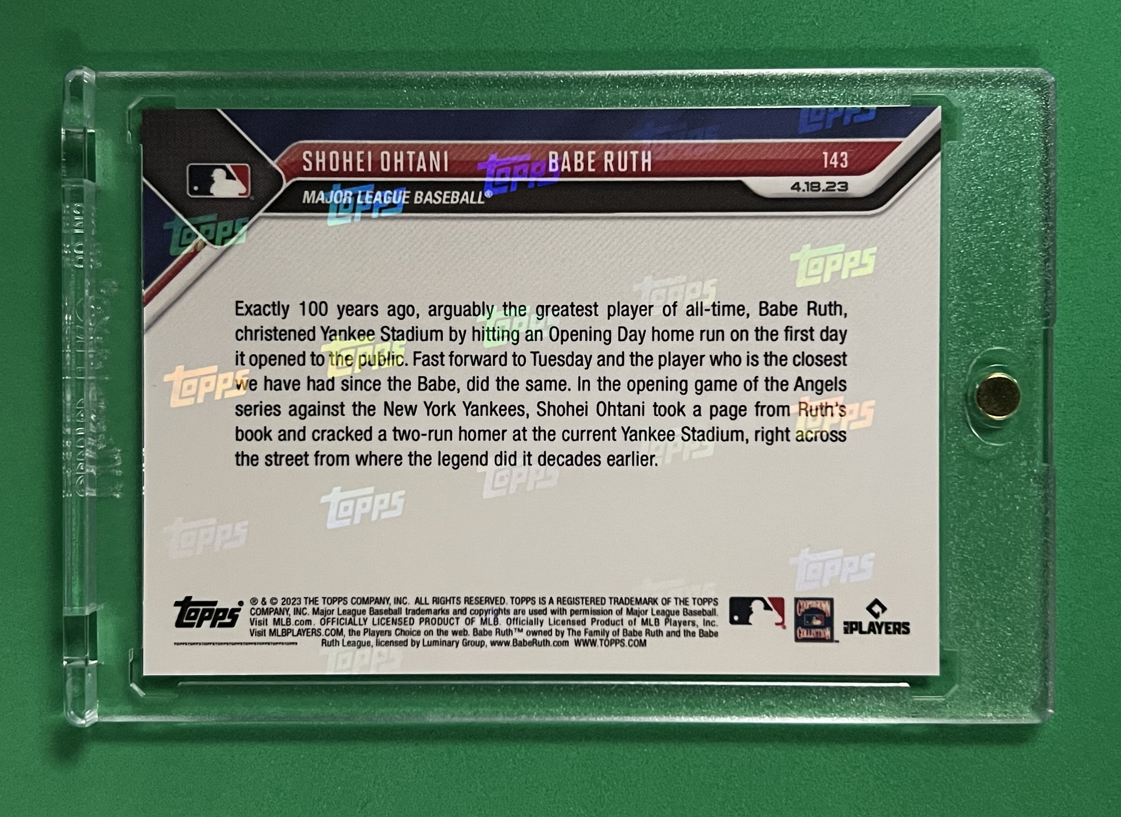 Topps Now - MLB 2023 Shohei Ohtani/Babe Ruth百年傳奇再現洋基球場限