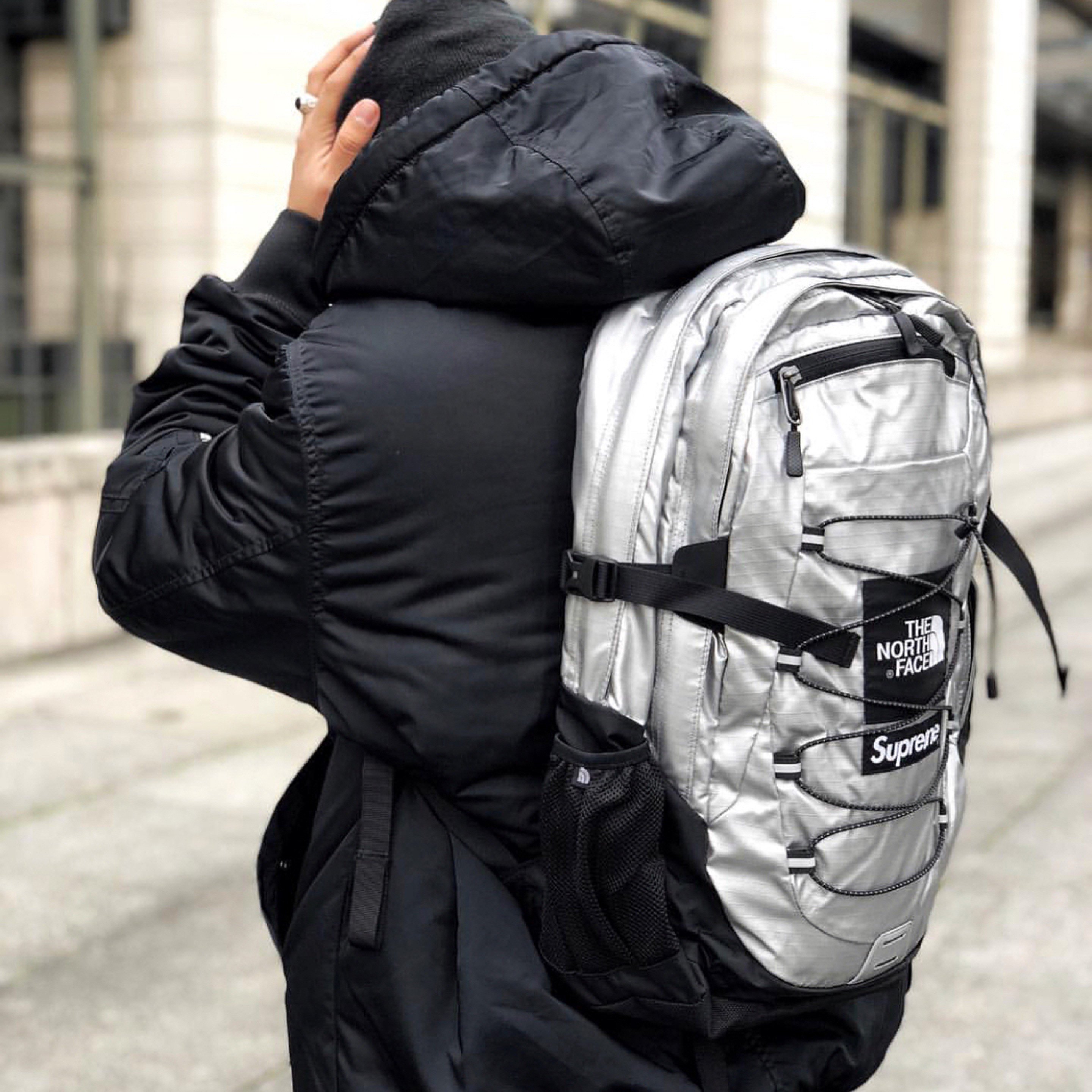 18SS Supreme x TNF Metallic Backpack 聯名金銀粉後背包書包筆電包