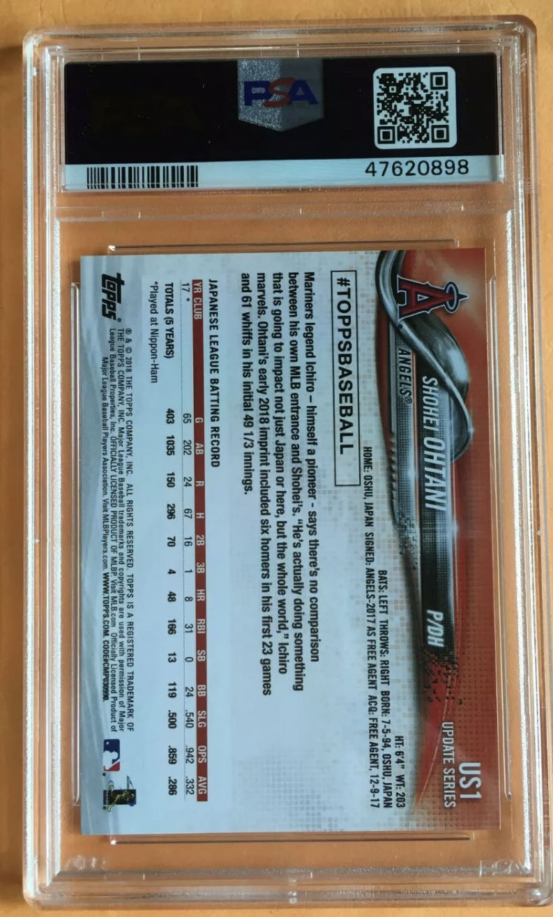 已售出）大谷翔平Shohei Ohtani Topps Update US1 RC PSA9 rookie新人