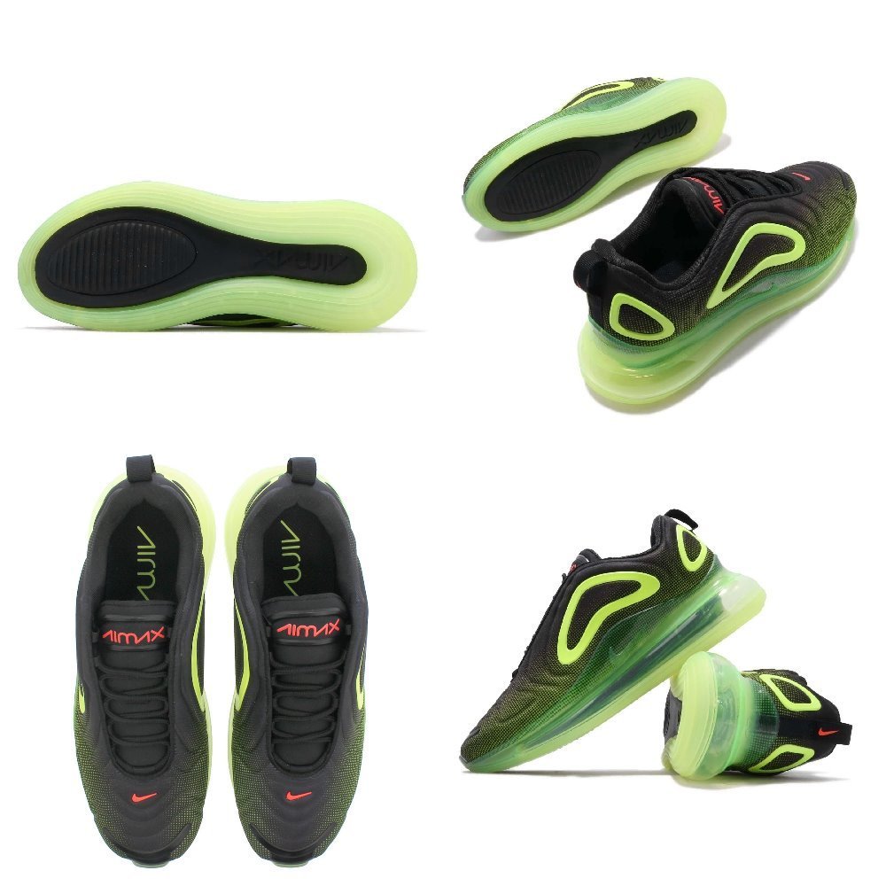 CodE= NIKE AIR MAX 720 鋼印全氣墊慢跑鞋(黑螢光綠) AO2924-008 漸層