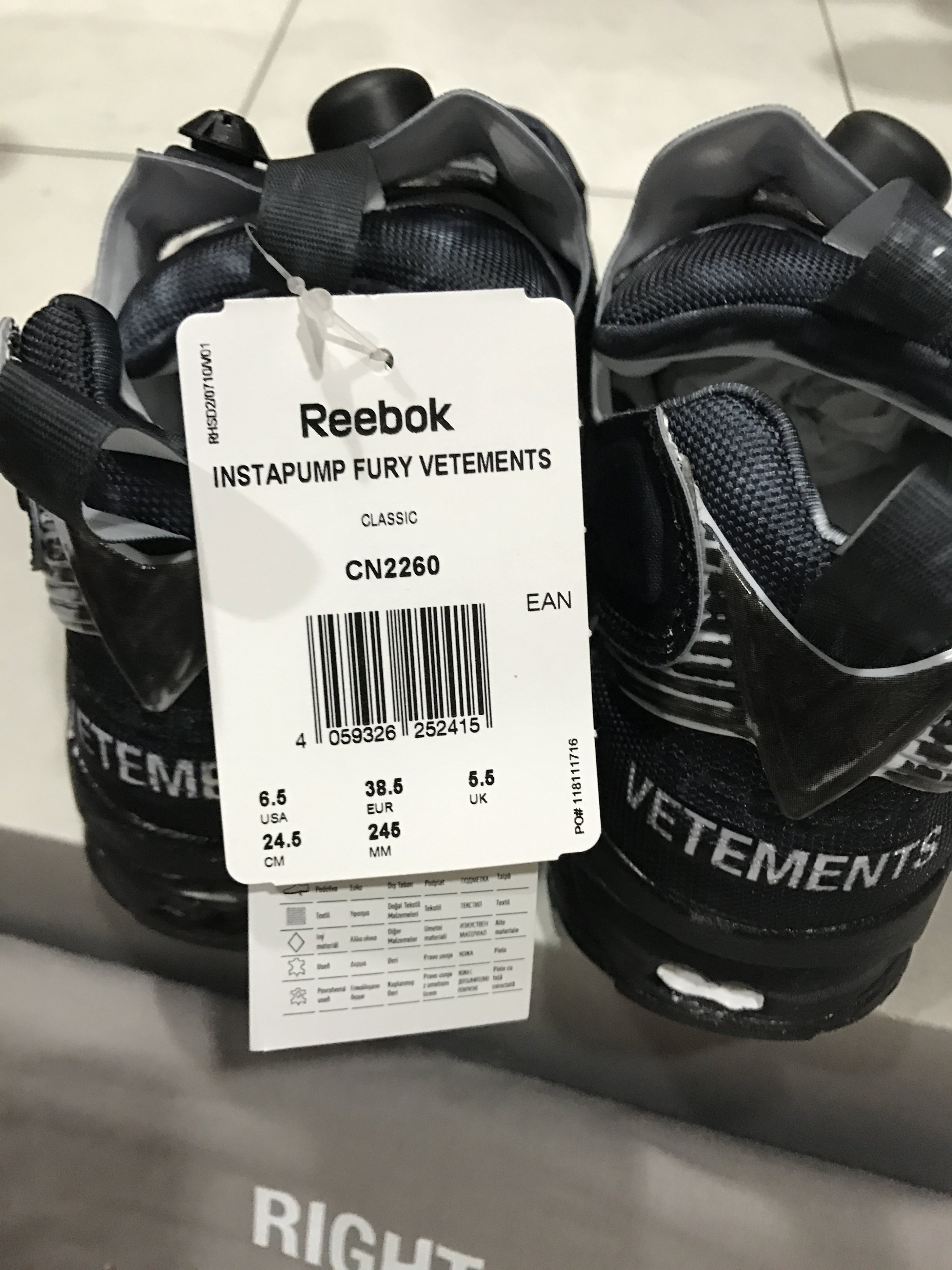 Vetements Reebok 仿舊鞋子充氣灰色Fury 24.5 全新現貨| Yahoo奇摩拍賣