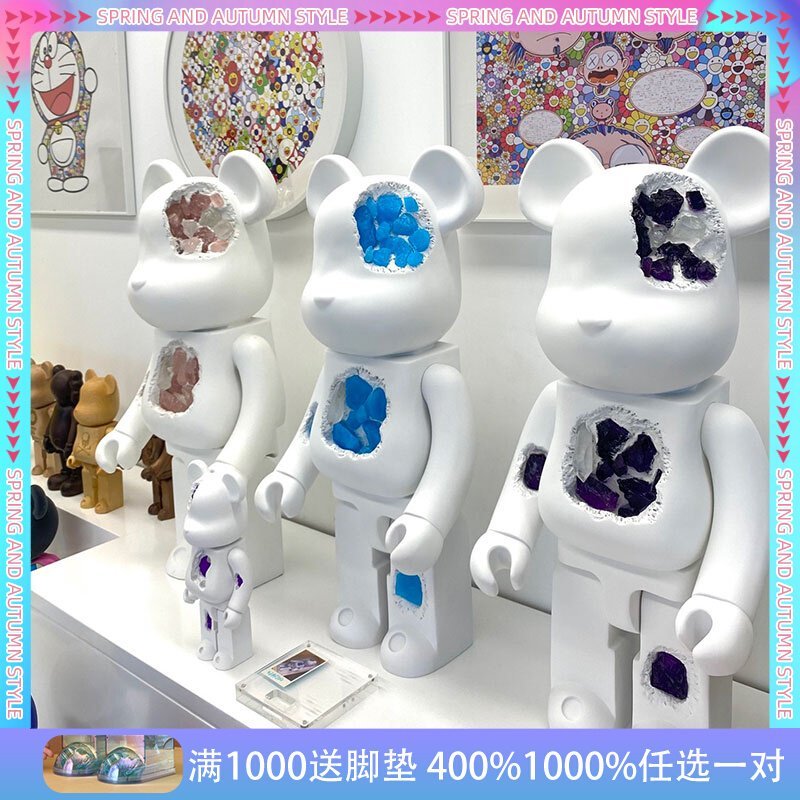 現貨熱銷-大牌潮款暴力熊bearbrick1000%70cm破壞水晶積木熊公仔手辦潮流大擺件裝飾