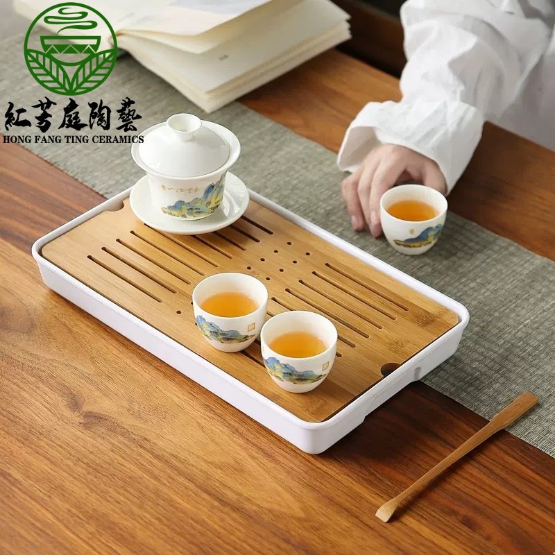 日式竹茶盤竹製茶盤茶具泡茶盤竹茶盤長方型竹茶盤儲水功夫茶盤茶壺竹泡 