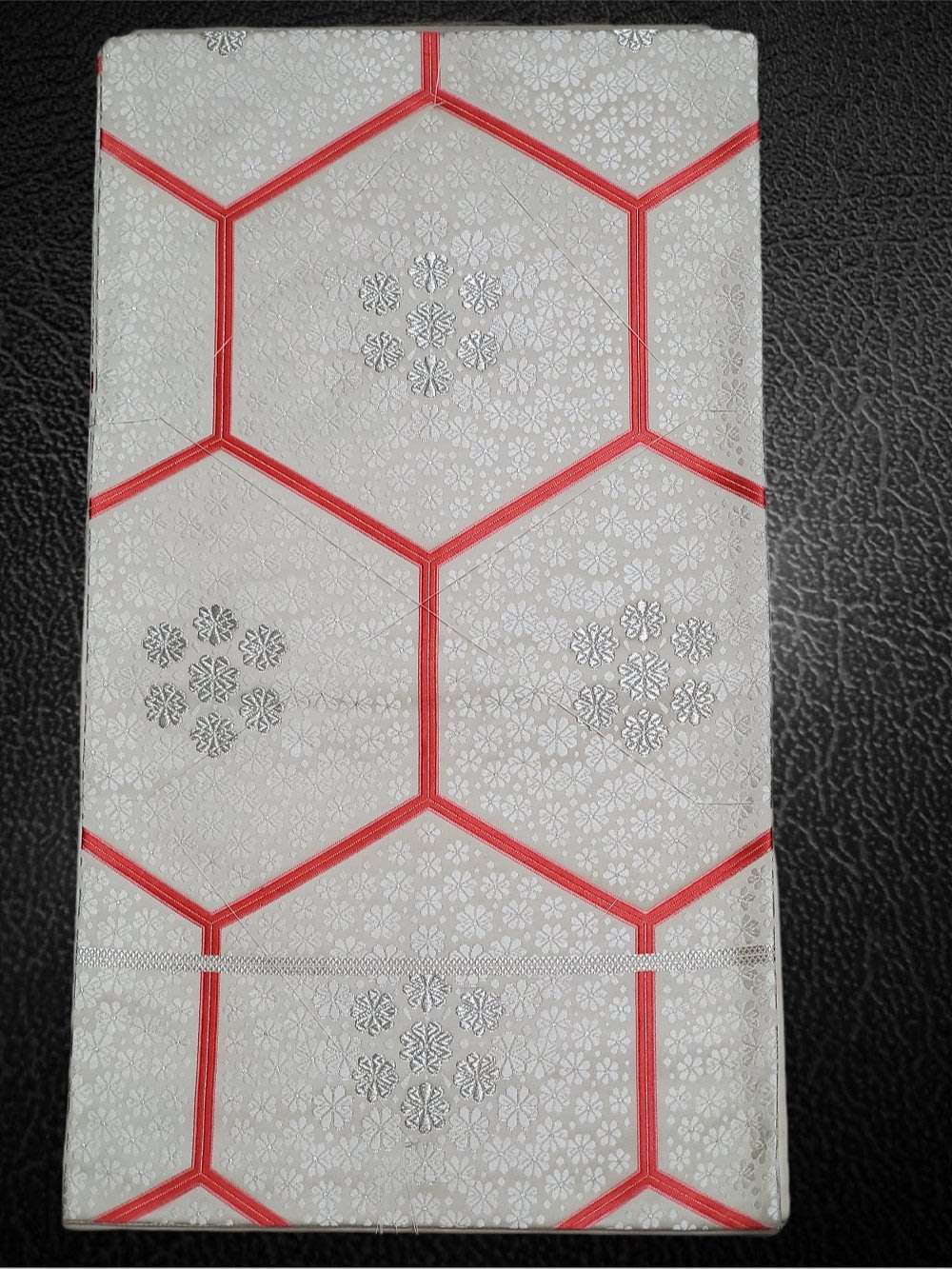 日本正絹白地龜甲梅花紋六通袋帶全長約432 寬31cm | Yahoo奇摩拍賣