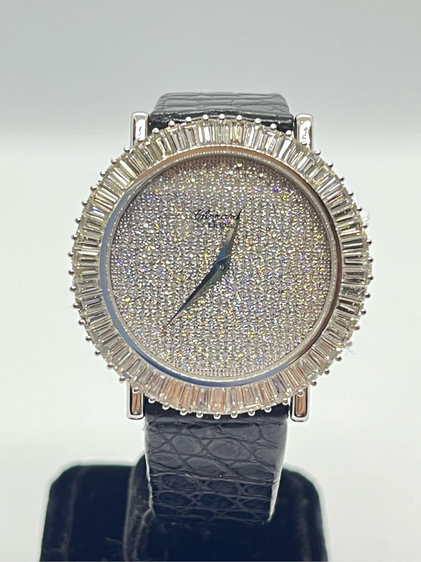 【益成當鋪】流當品 Chopard 白18K蕭邦鑽錶 手上鏈機械肖邦錶 豪華鑲嵌滿天星鑽石面 鑽圈 附盒子保證書 錶徑37mm