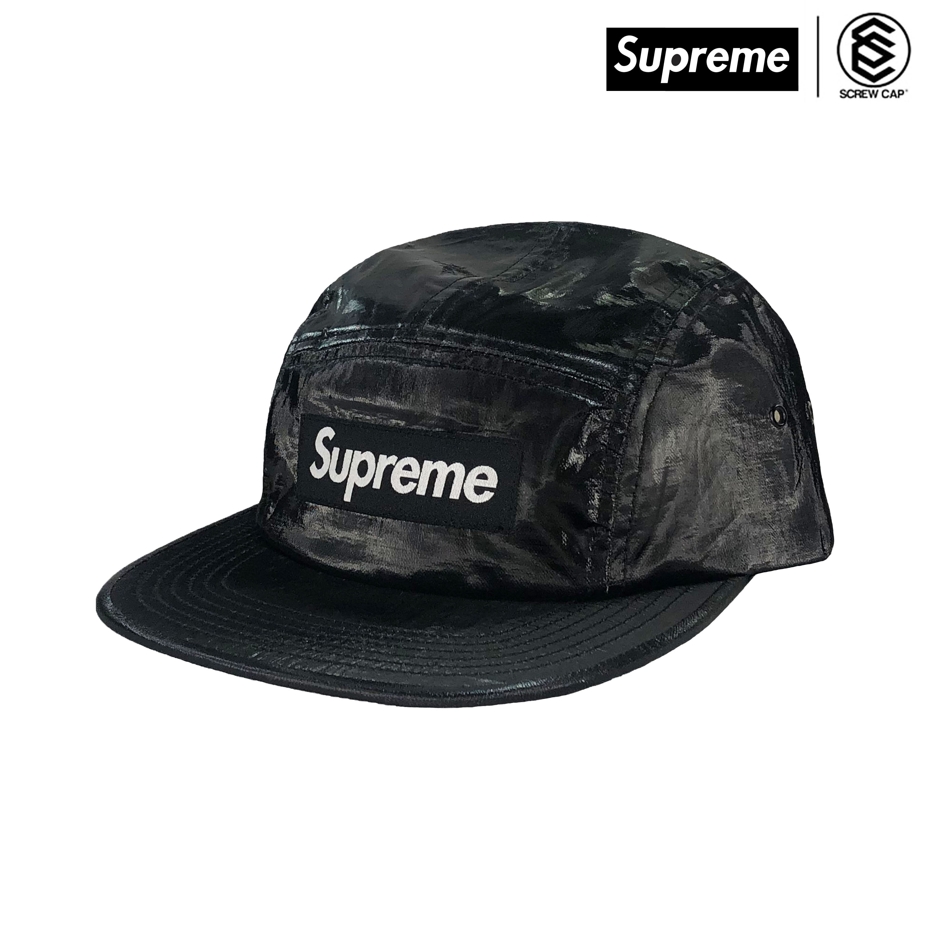 SUPREME COATED LINEN CAMP CAP BLACK 五分割五分割帽⫷ScrewCap