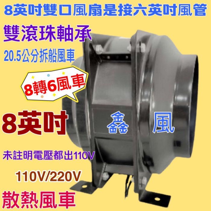 8轉6 124W  大瓦數 抽油煙機 通風扇 雙滾珠軸承 強力款 8英吋 風車 散熱風車 風扇 軸流扇 通風馬達