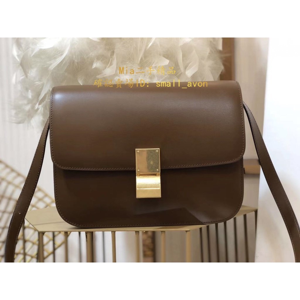 【二手正品】Celine 賽琳 Classic box 金釦中號豆腐包 斜挎包 164173 小牛皮 拋光 焦糖色 肩背包