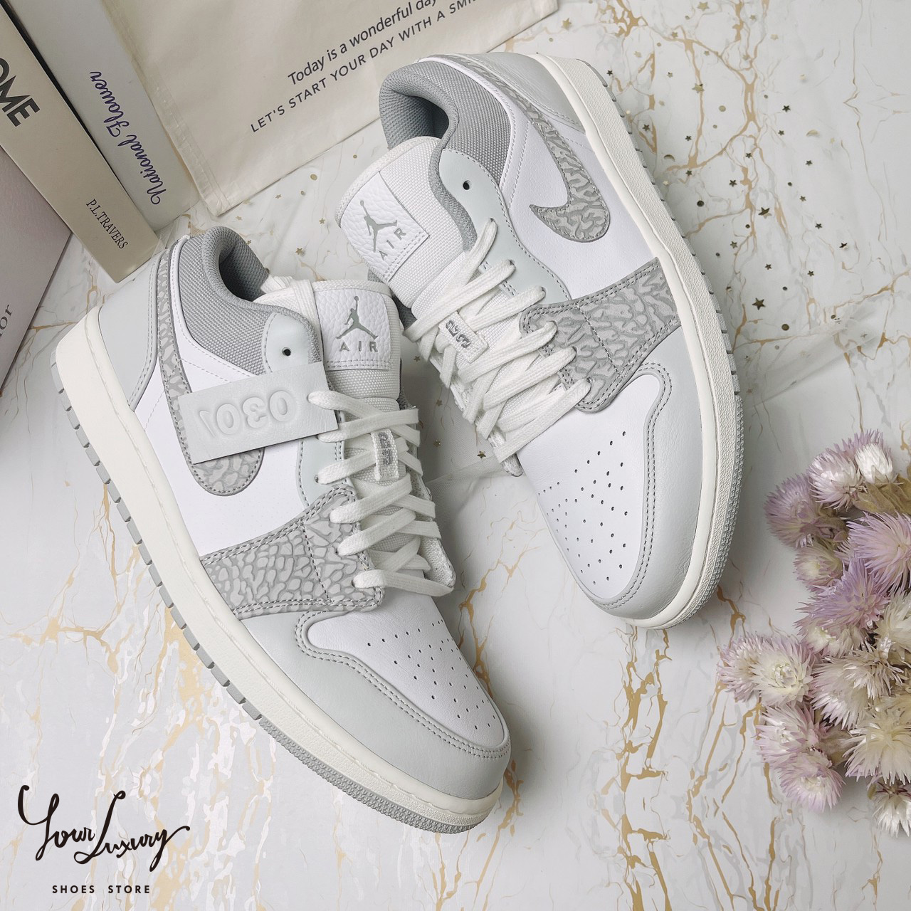 Luxury】 Nike Air Jordan 1 Low Elephant Print 柏林限定白灰爆裂紋