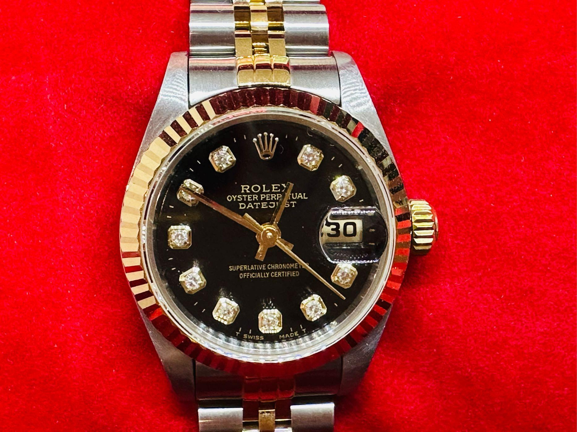 國際精品當舖 品牌: ROLEX 型號: 69173G #黑面(原面) 10鑽面盤 女錶 國內單