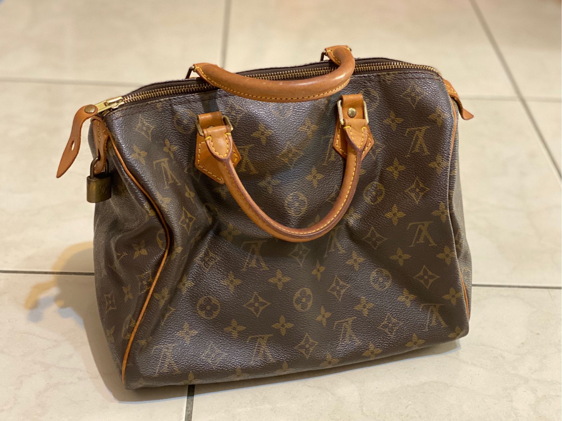 閒置二手Louis Vuitton正品~ LV speedy30經典款老花款波士頓包.手提包