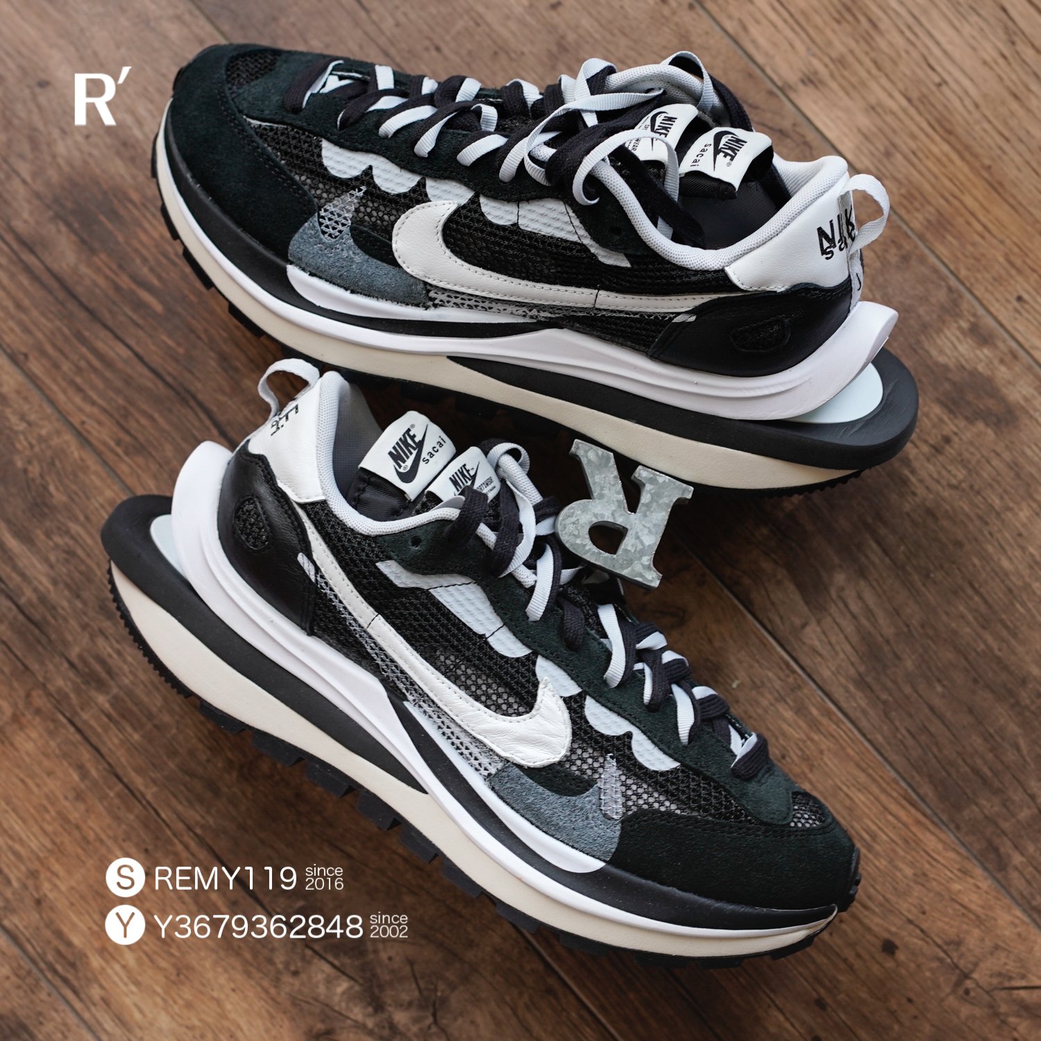 R'代購Nike Sacai VaporWaffle 黑白唐老鴨解構拼貼CV1363-001 男女段