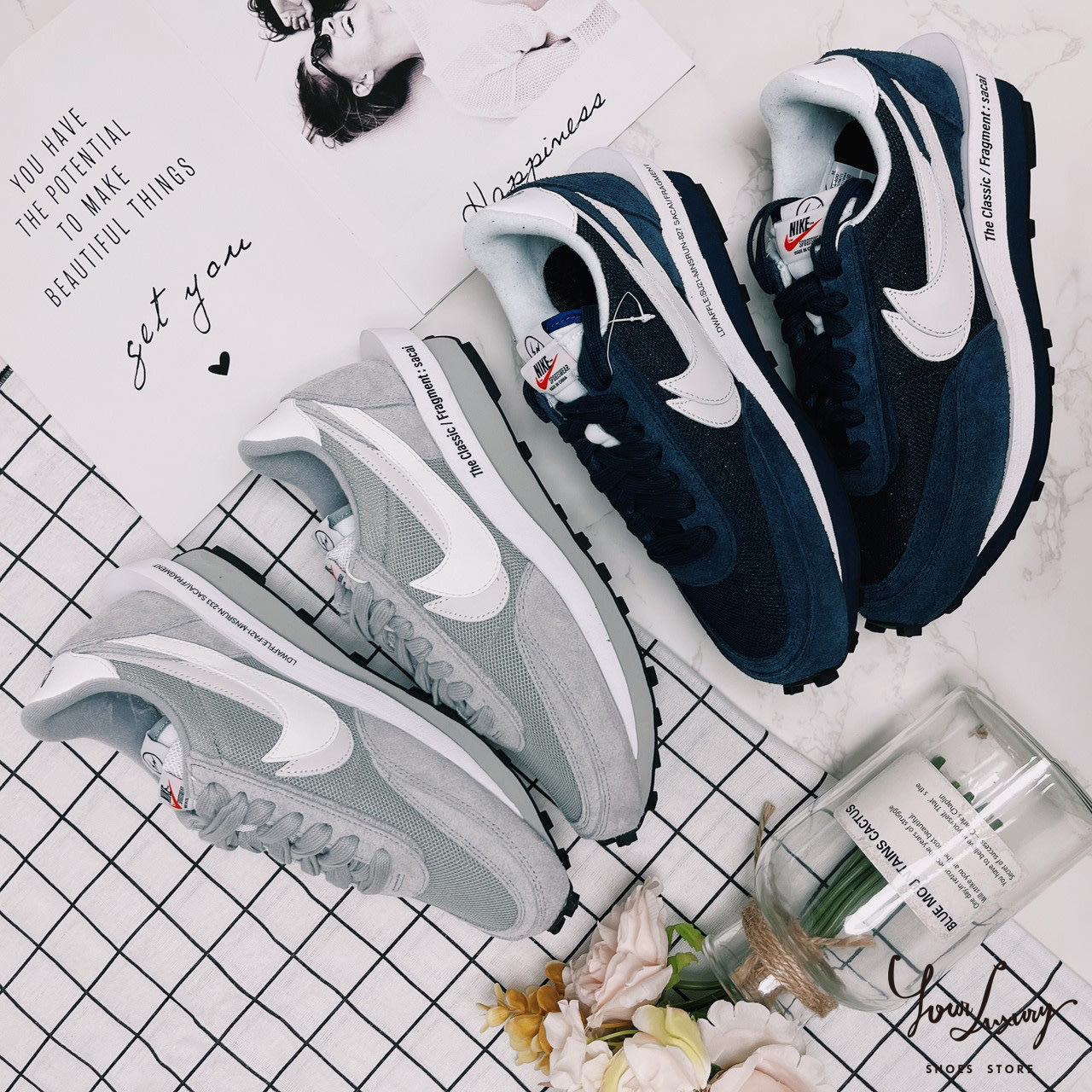 【Luxury】 Fragment x Sacai x Nike LDWaffle  雙勾 疊勾 白灰藍 藤原浩 聯名