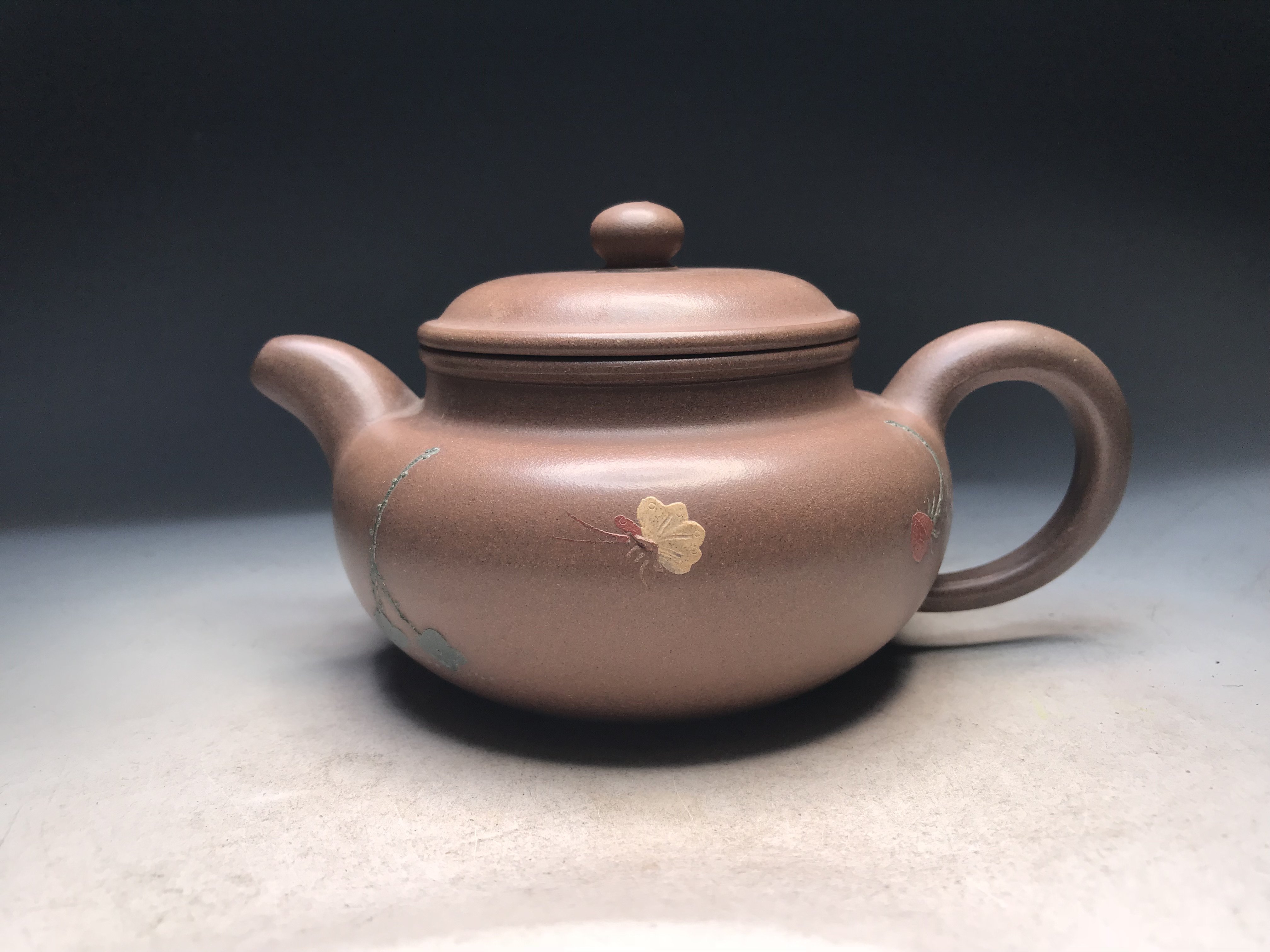 B003 急須 原鉱底槽清紫泥 柿圓壺 紫砂壺 中国茶器 茶具 - 美術品