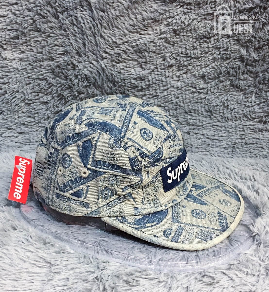 QUEST】現貨SUPREME 100 DOLLAR BILL CAMP CAP 美鈔五分割帽藍色