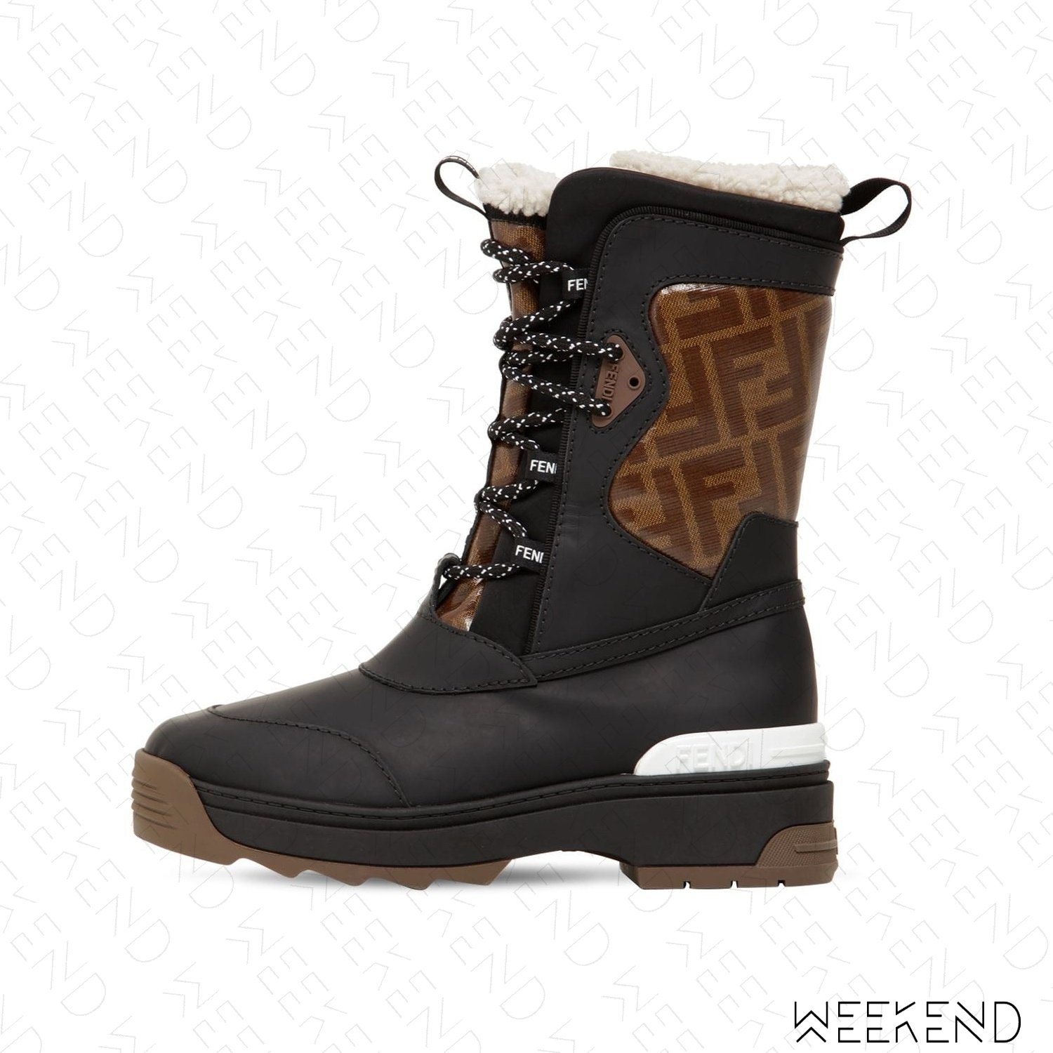 WEEKEND】 FENDI Logo FF 橡膠皮革短靴靴子雪靴黑+棕色19春夏| Yahoo