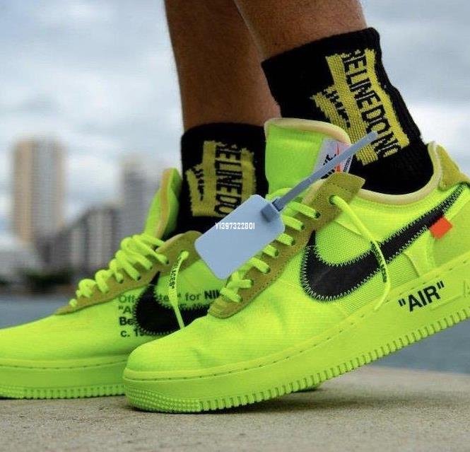 Off White x NIKE Air Force 1 Low OW 檸檬黃男滑板鞋AO4606-700