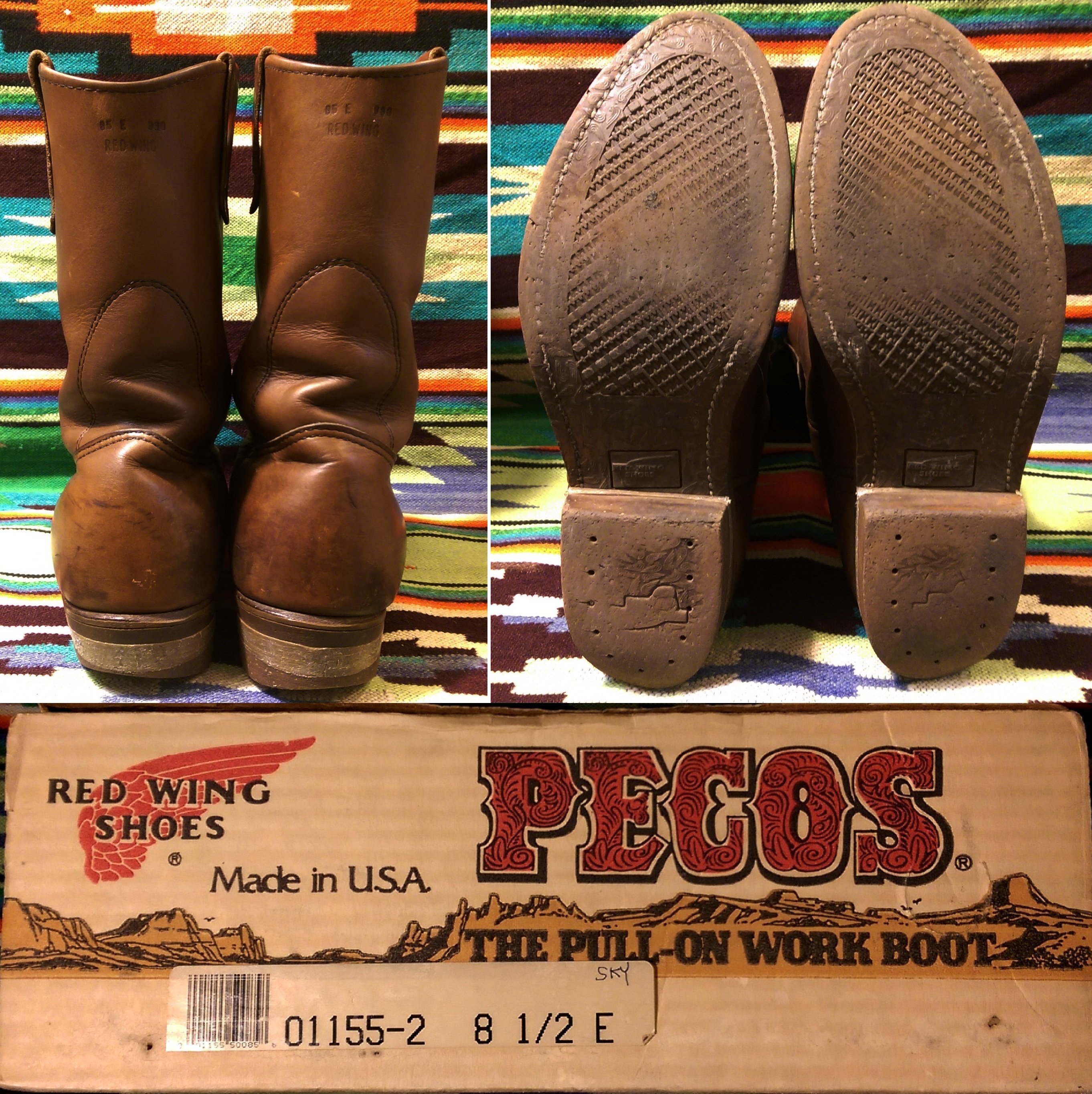 保證真品老品80s美國製RED WING 1155 PECOS BOOT 8.5E 棕色牛仔農場