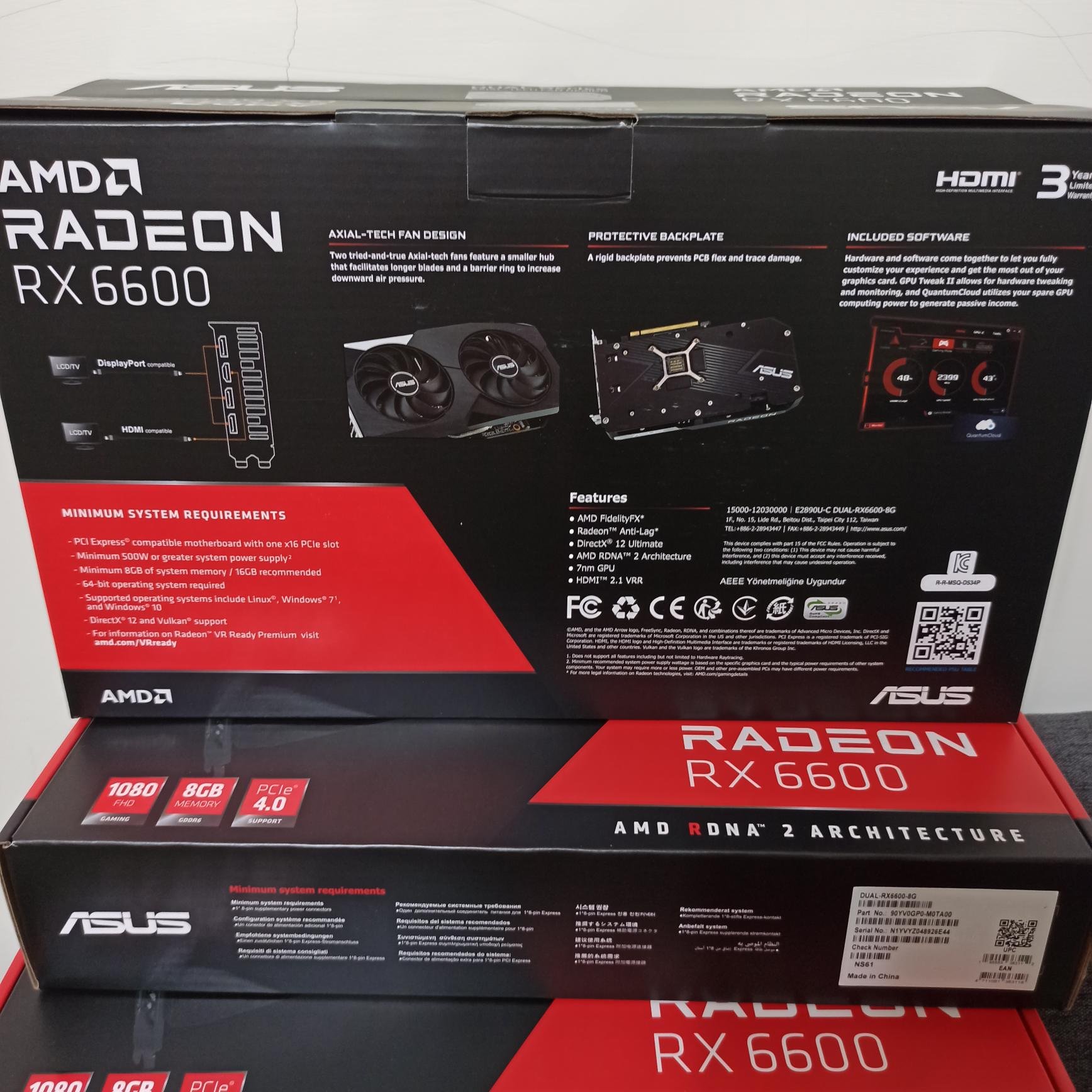 ASUS華碩AMD RX6600 DUAL 8G顯示卡-2022年3月購買已註冊原廠保固