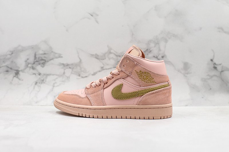 NIKE AIR JORDAN 1 MID AJ1 粉色麂皮少女中筒籃球鞋852542-600 女鞋