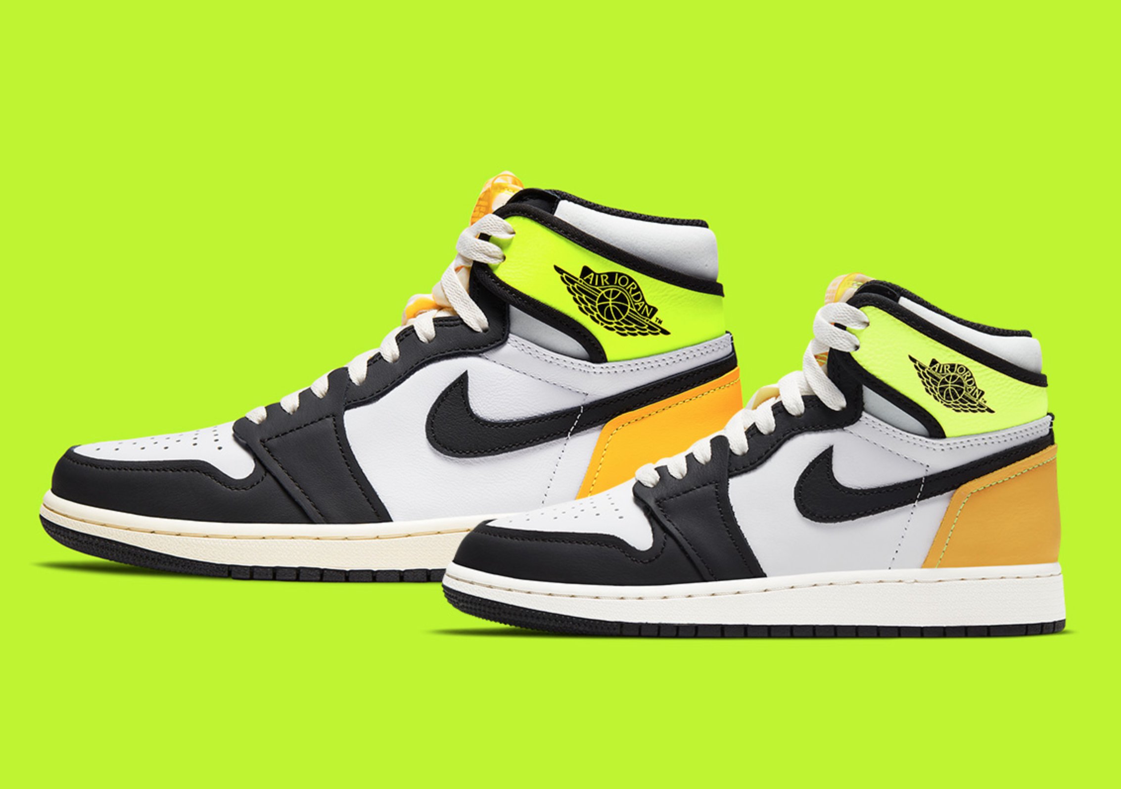 NIKE Air Jordan 1 Volt Gold 螢光黃黑白拼色高筒555088-118。太陽選物