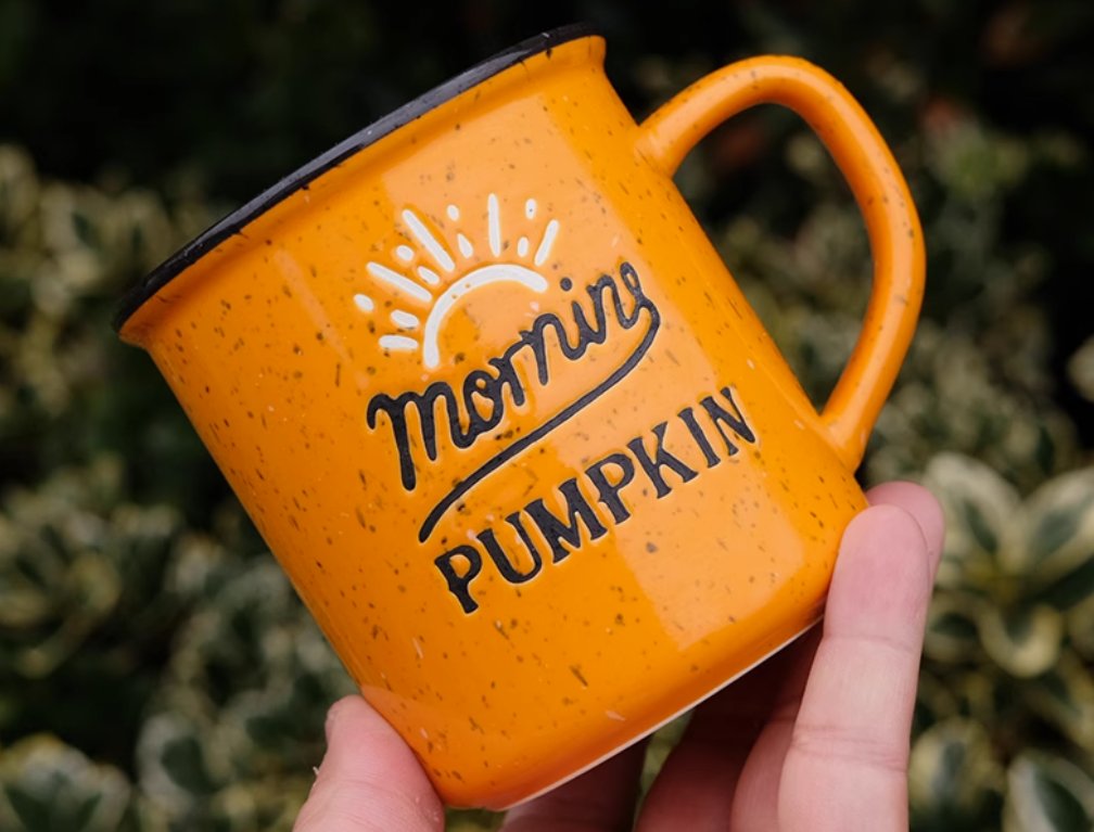 去露營吧橘色陶瓷馬克杯 手把杯 杯子 陶瓷馬克杯 橘色 茶杯 水杯 咖啡杯 餐具【小雜貨】