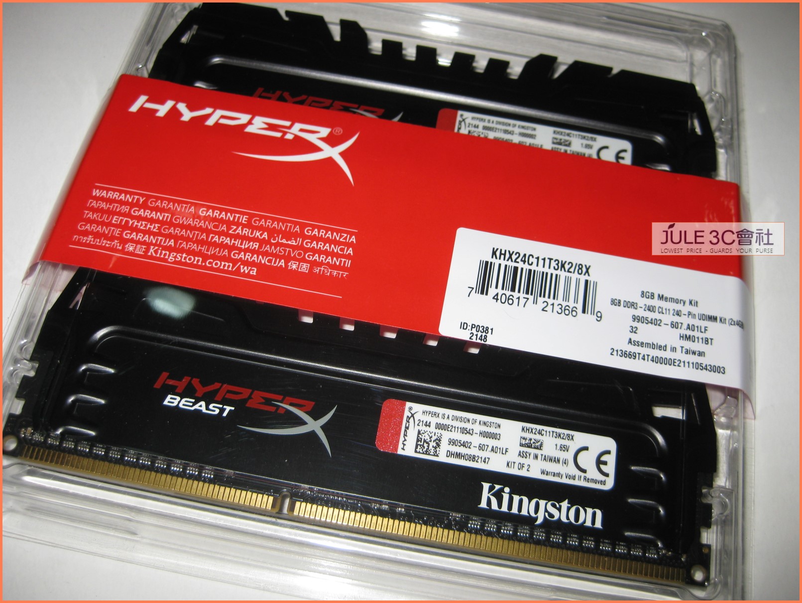 JULE 3C會社-金士頓 DDR3 2400 全新 4GX2 8GB KHX24C11T3K2/8X 桌上型 記憶體