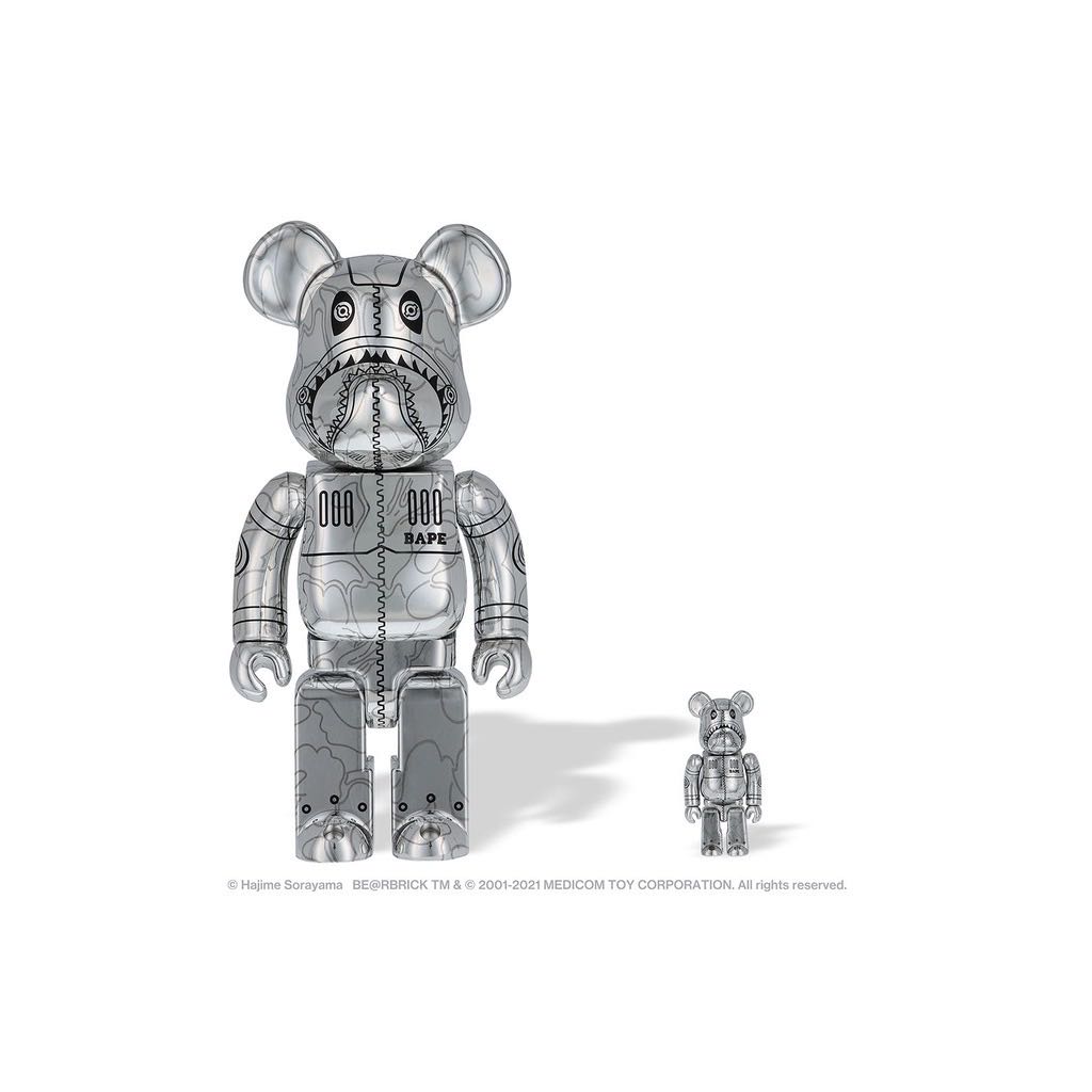 BAPE HAJIME SORAYAMA SHARK BE@RBRICK 100% & 400% SET 空山基金銀