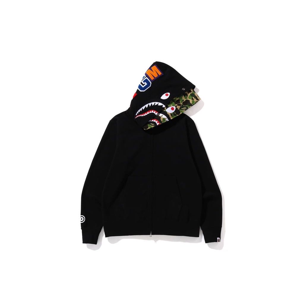 BAPE ABC CAMO SHARK WIDE FIT FULL ZIP DOUBLE HOODIE 黑色鯊魚外套