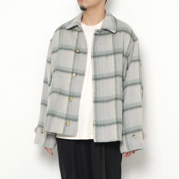 少穿近全新 20AW AURALEE SURI ALPACA SHAGGY CHECK BLOUSON GRAY GREEN CHECK 4號