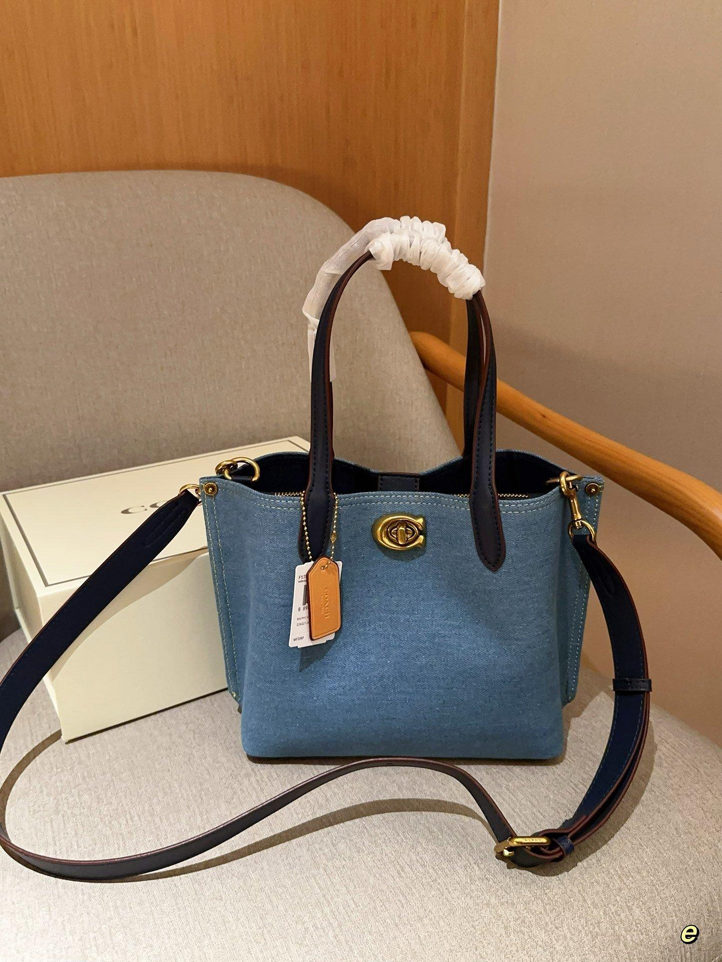 【雯雯代購】全新 COACH Willow tote24托特包 牛仔丹寧 手提包 附禮盒