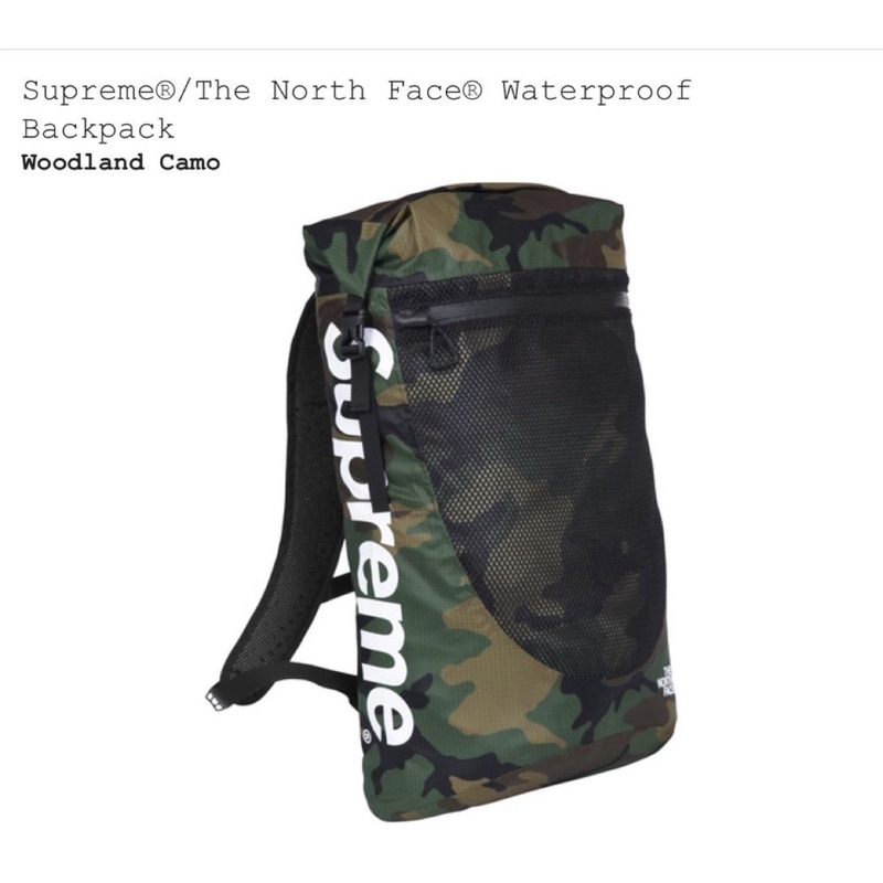 全新正品2017 SUPREME X THE NORTH FACE 迷彩防水後背包付吊牌現貨