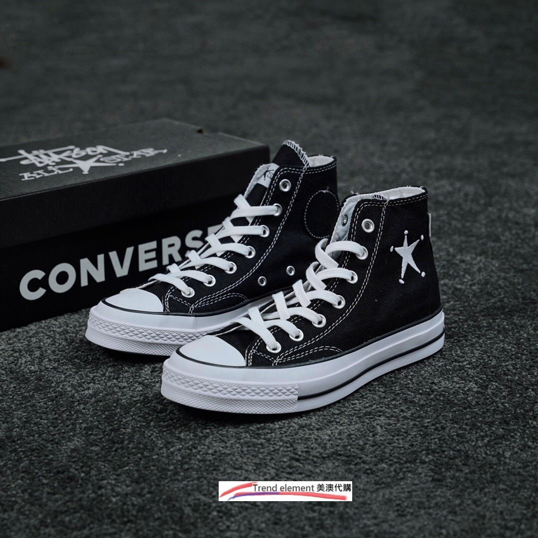 Converse Chuck Taylor X Stussy 黑白Stussy 清新帆布鞋~T/E代購