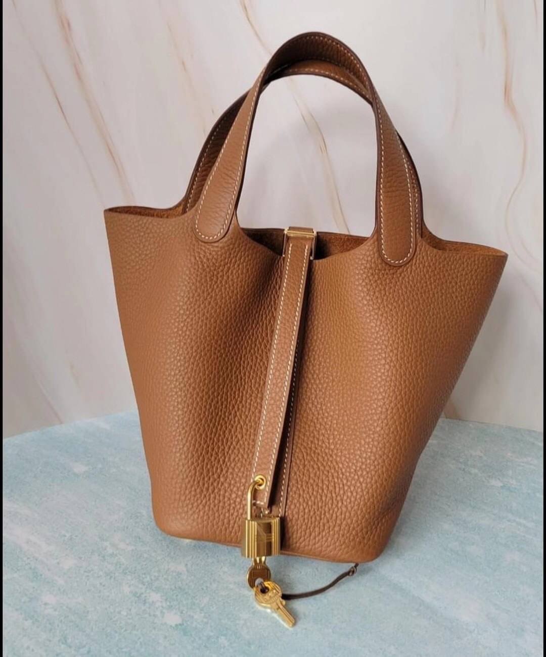 COCO 精品專賣】Hermes 愛馬仕Hermes 18 cm picotin 駝金釦小水桶包