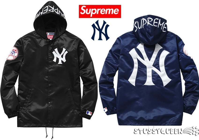 超搶手】全新Supreme Yankees Satin Hooded Coach Jacket 洋基教練外套