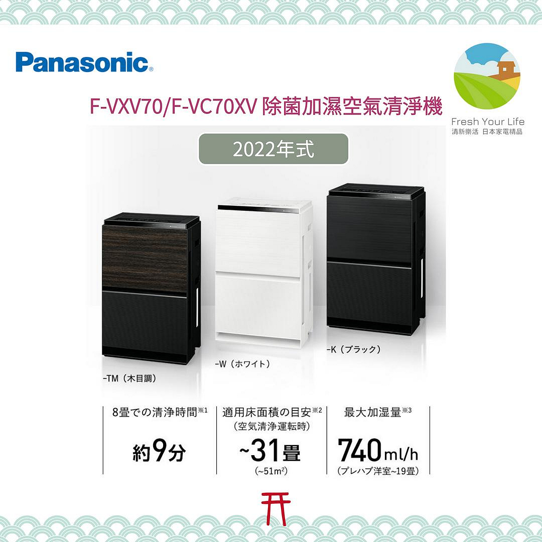 ~清新樂活~日本直送附中說Panasonic F-VXV70/VC70XV新款16坪Nanoe X除菌加濕空氣清淨機