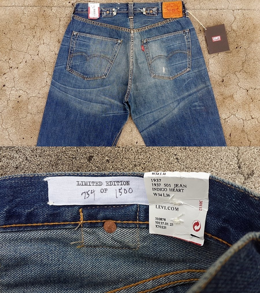 西方不敗全新全球限量1500條美國製Levi's LVC 1937年Indigo Heart 643M