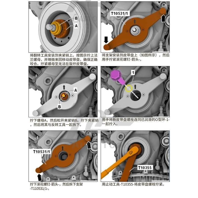 奧迪EA888發動機正時專用T10531曲軸皮帶盤輪固定器拆裝工具