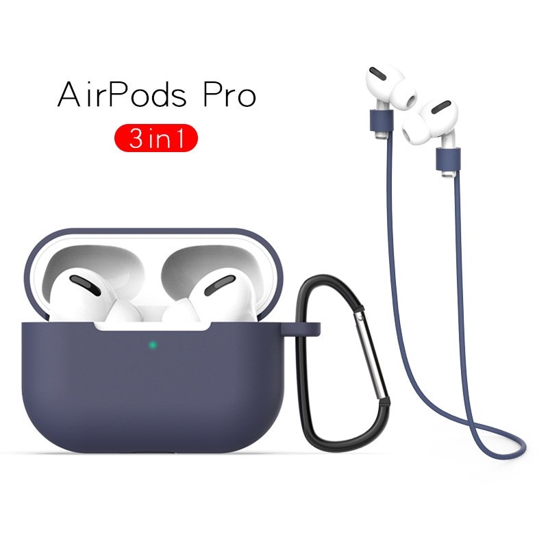 3件套 AirPods Pro耳機保護套 AirPods3代蘋果耳機純色矽膠防丟掛鉤收納盒 耳機掛繩 三合一 簡約