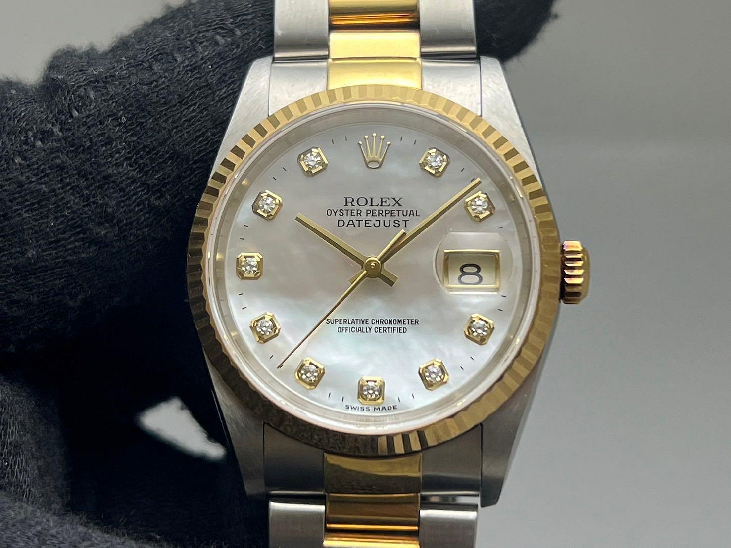 【黃忠政名錶】Rolex 勞力士 16233 原裝貝殼鑽石時標面盤 DATE JUST 蠔式錶帶  K字序號 36mm 9成新