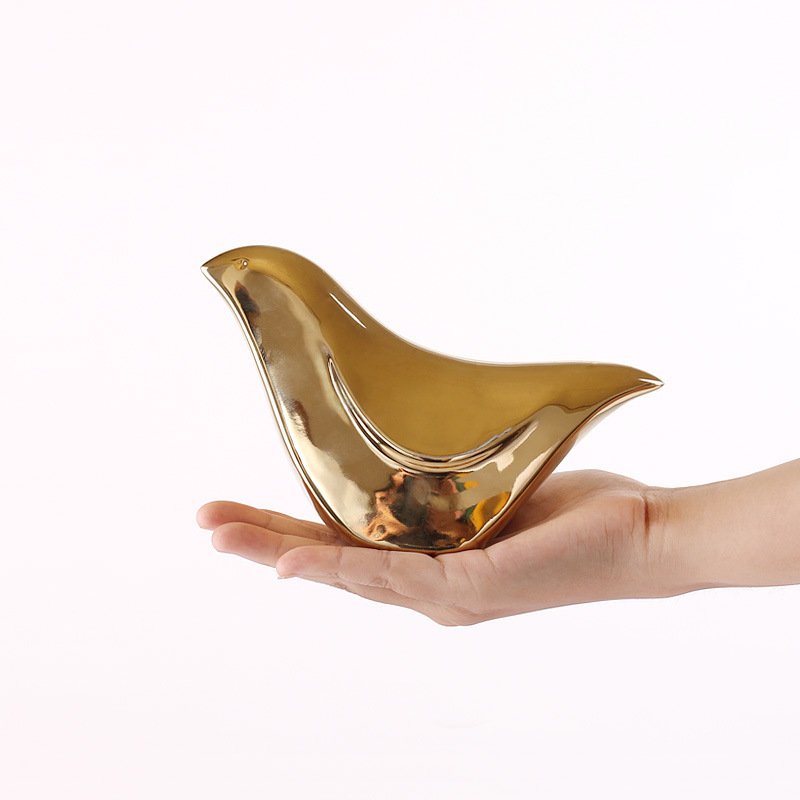 花瓶北歐創意陶瓷小鳥家居金色軟裝飾品擺設可愛個性小擺件