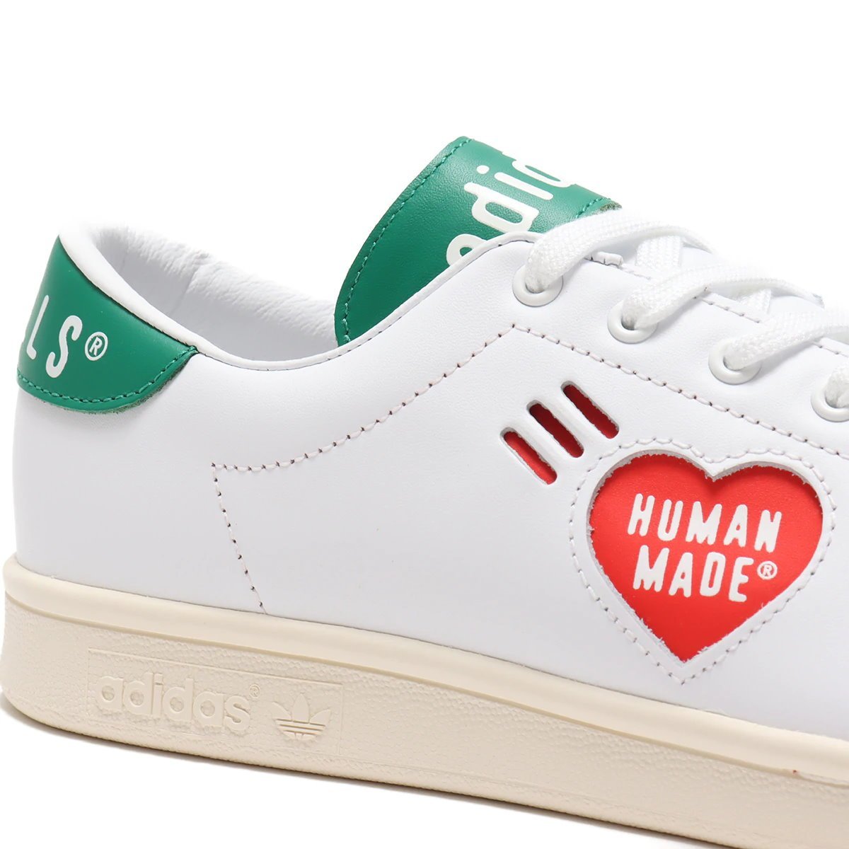 CodE= ADIDAS STAN SMITH X HUMAN MADE 皮革休閒鞋(白綠) FY0734 愛心