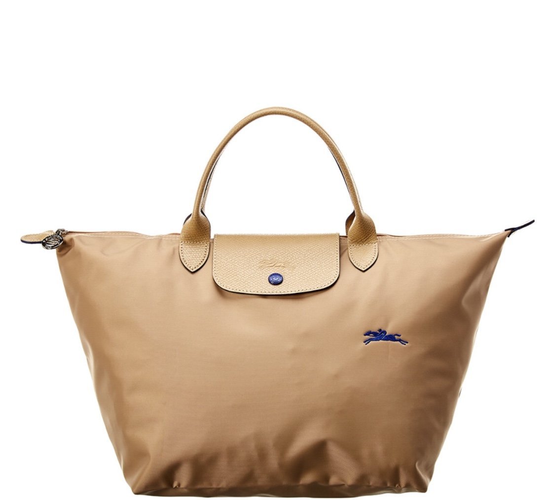 Longchamp   新款  奶茶色中包 ，質料是厚款～保証真品～～二手品，只用過一次~~